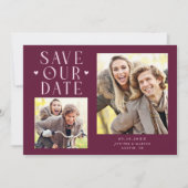 Schattige Harten 2-Foto Cranberry Bruiloft Save The Date (Voorkant)