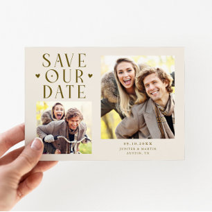 Schattige Harten 2-Foto Crème Trouw Save The Date