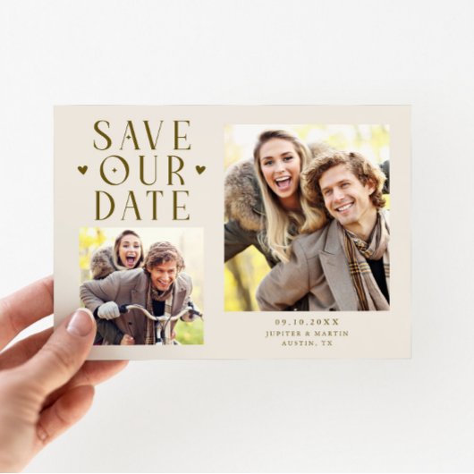 Schattige Harten 2-Foto Crème Trouw Save The Date