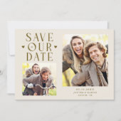 Schattige Harten 2-Foto Crème Trouw Save The Date (Voorkant)