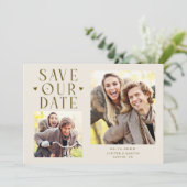 Schattige Harten 2-Foto Crème Trouw Save The Date (Staand voorkant)
