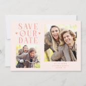 Schattige Harten 2-Foto Perzik Bruiloft Save The Date (Voorkant)