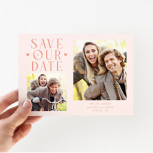 Schattige Harten 2-Foto Perzik Bruiloft Save The Date