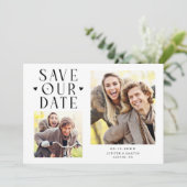 Schattige Harten 2-Foto Witte Trouw Save The Date (Staand voorkant)