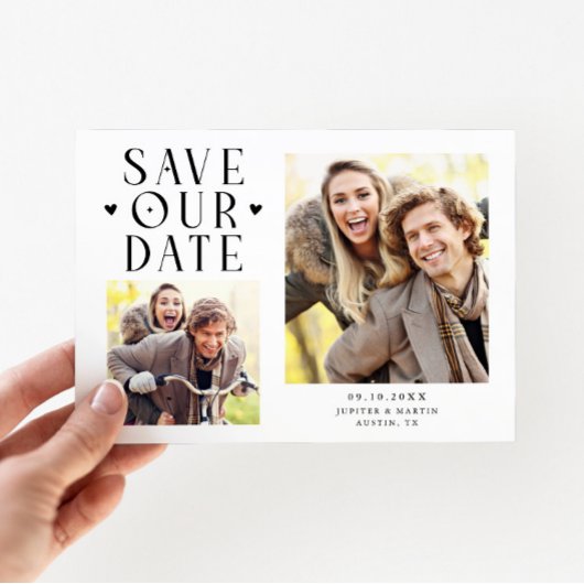 Schattige Harten 2-Foto Witte Trouw Save The Date