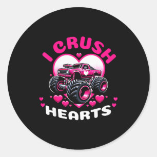 Schattige Harten Monster Truck Jongens Valentijn T Ronde Sticker