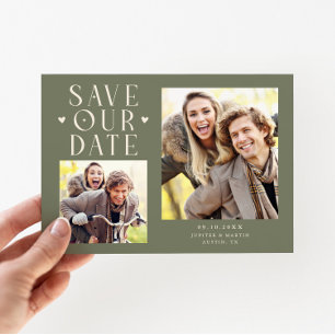 Schattige Hartjes 2-Foto Sage Groene Trouw Save The Date