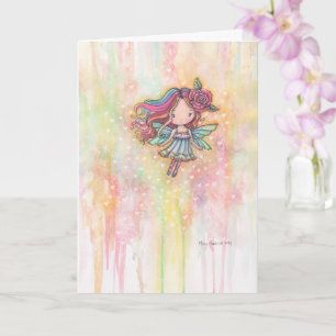 Schattige Hartjesfee Watercolor Kunstwerk  Kaart