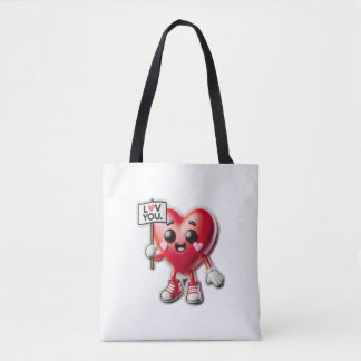 Schattige hartkarakter houdt van je tote bag