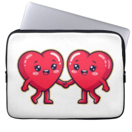 Schattige Hartkarakters Houden Elkaars Hand Vast Laptop Sleeve