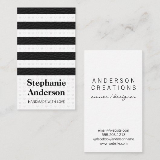 Schattige hartpatroon lederen strepen visitekaartje (Voorkant / Achterkant)