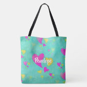 Schattige hartpatroon liefde altijd Jouw naam Vale Tote Bag (Achterkant)
