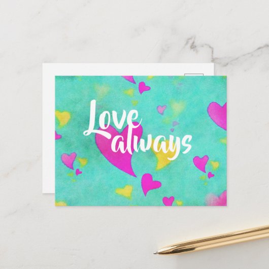 Schattige hartpatroon liefde altijd Valentijn Briefkaart (Voorkant / Achterkant in situ)