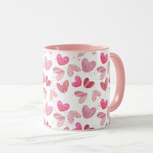 Schattige hartpatroon roze & rood mok (Voorkant rechts)