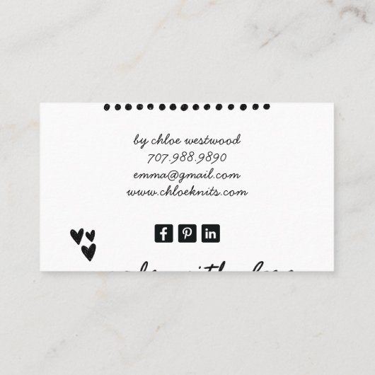 Schattige hartvormig garen handgemaakte gebreide g visitekaartje (Achterkant)