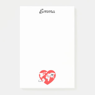 Schattige Hartvormig Wereldbol & vliegtuig, Aangep Post-it® Notes
