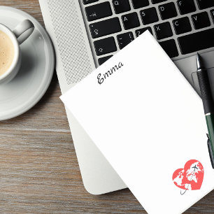 Schattige hartvormige Globe & vliegtuig, Aangepast Post-it® Notes