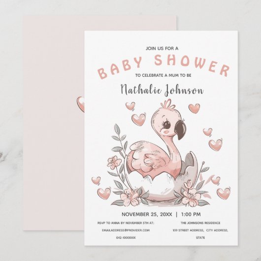 Schattige Hatching Flamingo Baby shower Kaart (Voorkant / Achterkant)