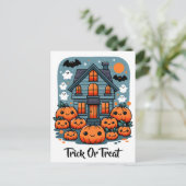 Schattige Haunted House Halloween Pumpkins Ghosts  Briefkaart (Staand voorkant)