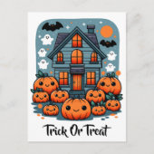 Schattige Haunted House Halloween Pumpkins Ghosts Briefkaart (Voorkant)
