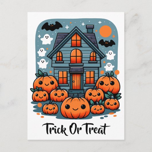 Schattige Haunted House Halloween Pumpkins Ghosts  Briefkaart (Voorkant)