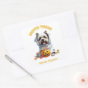 Schattige Haunted Treats Yorkie Pup Schattig Hallo Vierkante Sticker