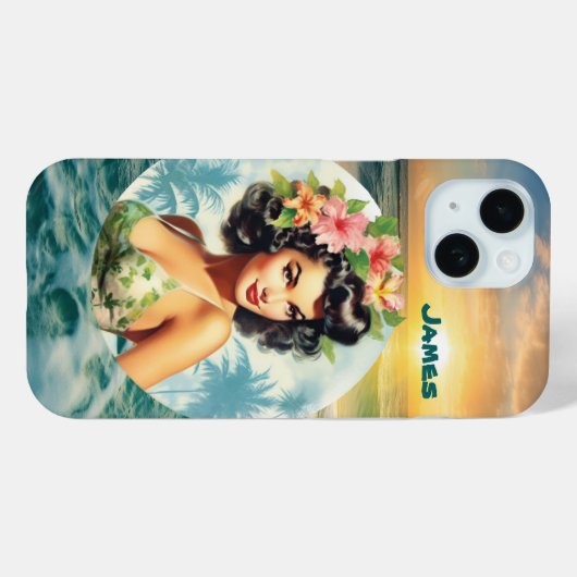 Schattige Hawaii dame voeg naam strand retro toe Case-Mate iPhone Case (Achterkant (horizontaal))