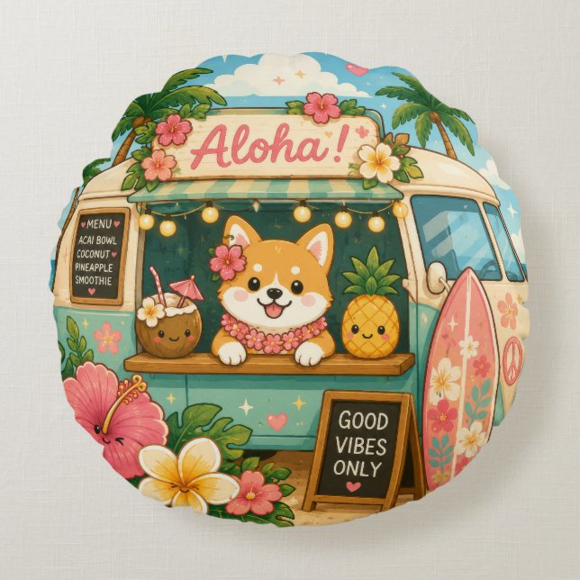 Schattige Hawaii kawaii cirkelkussen Rond Kussen (Voorkant)