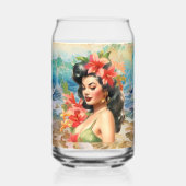 Schattige Hawaii strand Retro lady strand huis Blikvorm Glas (Voorkant)