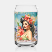 Schattige Hawaii strand Retro lady strand huis Blikvorm Glas (Achterkant)