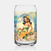 Schattige Hawaii strand Retro lady strand huis Blikvorm Glas (Voorkant)