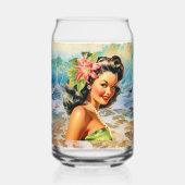 Schattige Hawaii strand Retro lady strand huis Blikvorm Glas (Voorkant)