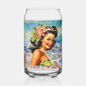 Schattige Hawaii strand Retro lady strand huis Blikvorm Glas (Achterkant)