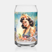 Schattige Hawaii strand Retro lady strand huis Blikvorm Glas (Achterkant)