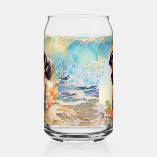 Schattige Hawaii strand Retro lady strand huis Blikvorm Glas (Links)