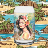 Schattige Hawaii strand Retro lady strand huis Blikvorm Glas