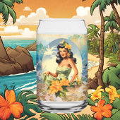 Schattige Hawaii strand Retro lady strand huis Blikvorm Glas