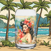 Schattige Hawaii strand Retro lady strand huis Blikvorm Glas