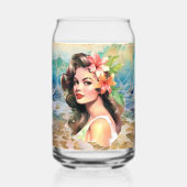 Schattige Hawaii strand Retro lady strand huis Blikvorm Glas (Voorkant)
