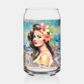 Schattige Hawaii strand Retro lady strand huis Blikvorm Glas (Achterkant)