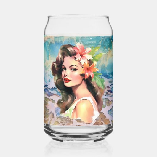 Schattige Hawaii strand Retro lady strand huis Blikvorm Glas (Achterkant)