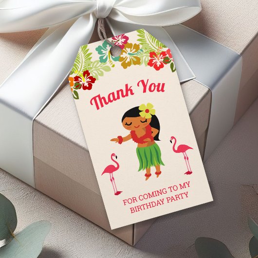 Schattige Hawaiian Hula Meisje Luau Verjaardagsfee Cadeaulabel