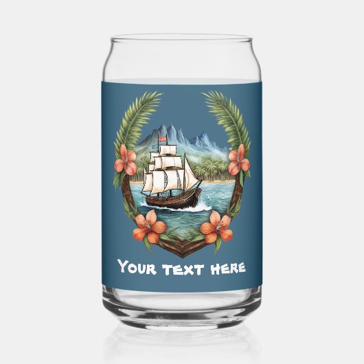 Schattige Hawaiian Sailboat voeg tekst strand toe Blikvorm Glas (Voorkant)