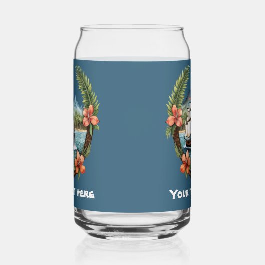 Schattige Hawaiian Sailboat voeg tekst strand toe Blikvorm Glas (Links)