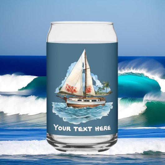 Schattige Hawaiian Sailboat voeg tekst strand toe Blikvorm Glas