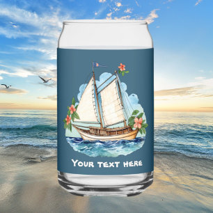 Schattige Hawaiian Sailboat voeg tekst strand toe Blikvorm Glas