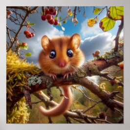 Schattige Hazel Dormouse in een bos Poster