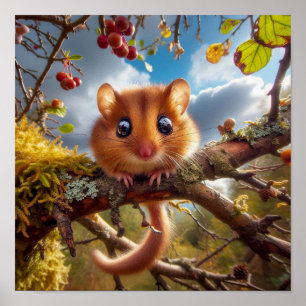 Schattige Hazel Dormouse in een bos Poster