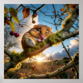 Schattige Hazel Dormouse in een bos Poster