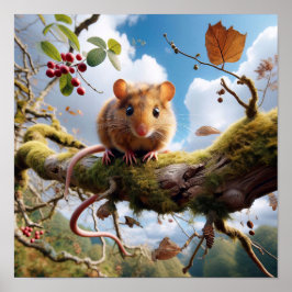 Schattige Hazel Dormouse in een bos Poster